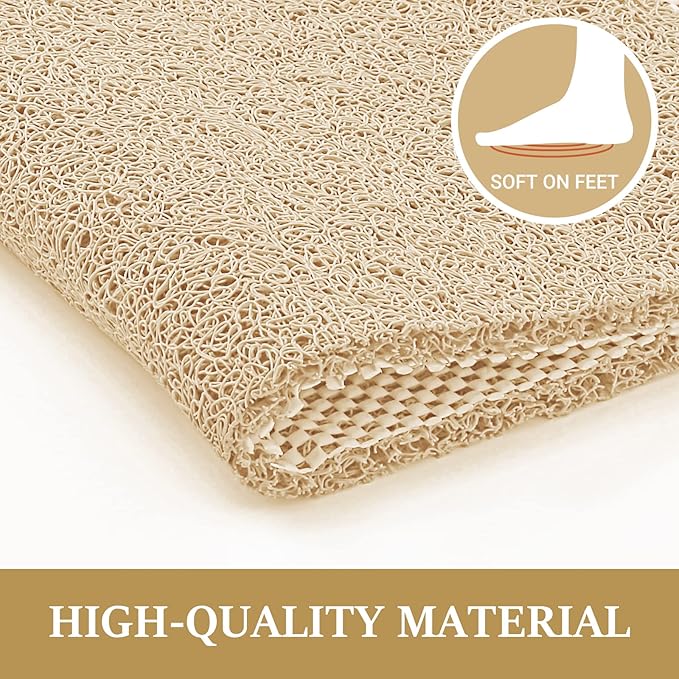 LuxStep Shower Mat Bathtub Mat,24x36 inch, Non-Slip Bath Mat with Drain, Quick Drying PVC Loofah Bathmat for Tub,Shower,Bathroom,Khaki