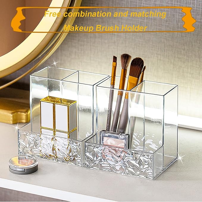 2 Pack Clear PET Pen Holder, 3 Compartment Desk Organizer, Shatter-Resistant, Stronger Than Acrylic, for Office Home School Bathroom Makeup