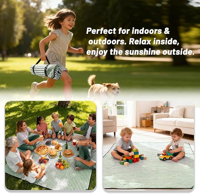 Extra Large Waterproof Picnic Blanket 80"x80" – Sandproof Outdoor Mat for Beach, Park, Grass, Lawn, Camping, Wedding Registry Must Have, Foldable & Portable Rug for Family Picnics
