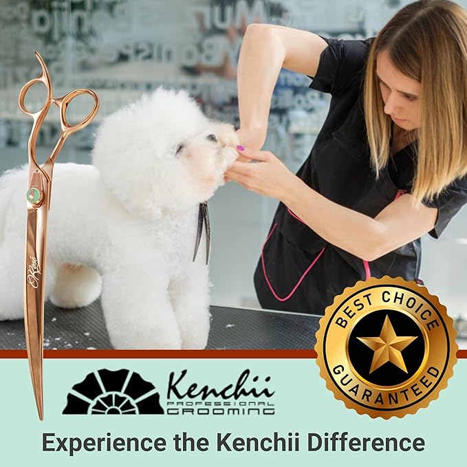 Kenchii Rose Dog Grooming Scissors, 9 Inch Curved Shears, Dog Scissors for Grooming, Ergonomic Design for Comfort and Precision, Heavy Duty, Durable and Sharp