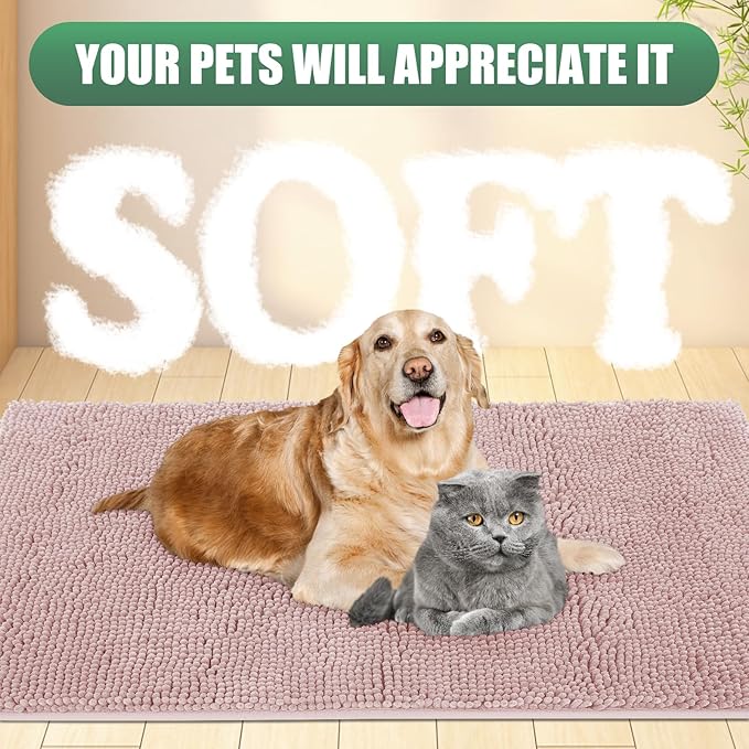 IM HOME Chenille Absorbent Outdoor Doormat 30" x 20", Washable Muddy Door Mats for Dog Non Slip Indoor Doormat Dog Mat for Muddy Paw Front Inside Doormats for Entryway Dusty Pink