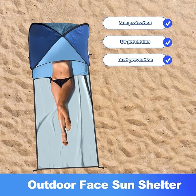Beach Tent for Pet Shade Pop Up Portable Mini Head Sun Shelters Canopy with Beach Blanket for Camping Outdoor Hiking Picnic Windproof Waterproof with Tent Nails Phone Stand (Blue)