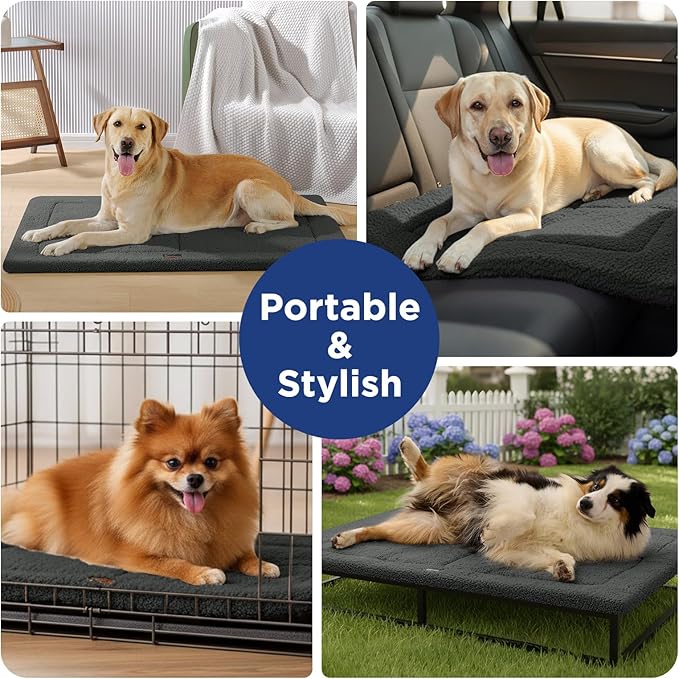 Reversible Dog Crate Pad Bed for Large Dogs,Washable & Non-Slip Kennel Pet Mat, High Density Foam and Soft Fleece Cat Bed for Indoor & Outdoor Use, 41" x 28", Dark Gray