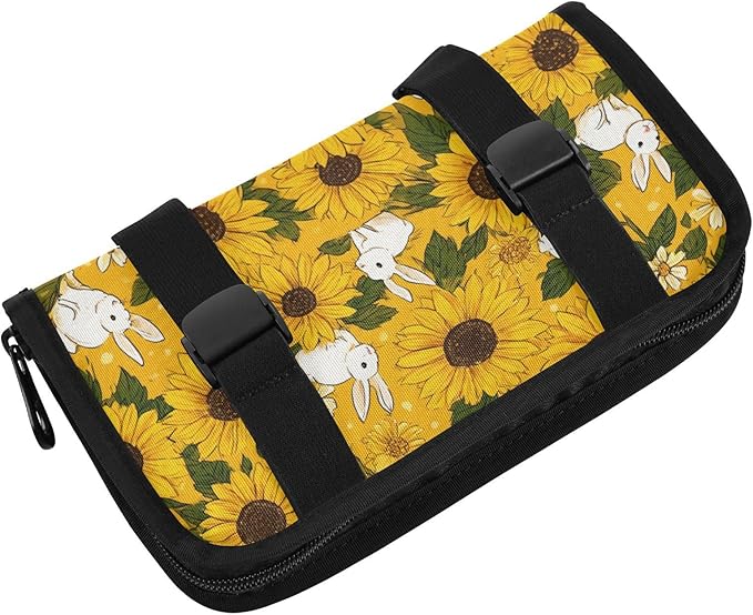 Car Tissue Holder Car Napkin Holder Car Tissue Box Dispenser Storage Case Sun Visor Mask Holder with Adjustable Straps Reusable Refillable Autumn Sunflower and Cute Rabbit