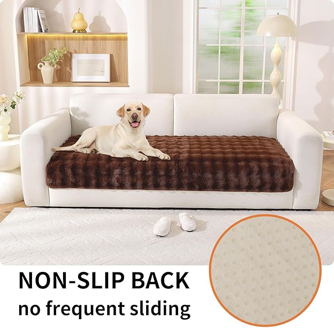Non-Slip Couch Arm Covers,Thick Soft Recliner Arm Chair Covers Set of 2 Waterproof Armrest Covers for Sofa, Washable Faux Fur Sofa Arm Cover (Brown, 24" x 24" 2 Pack)