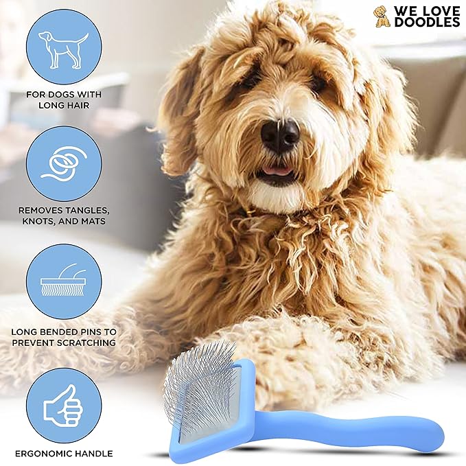 We Love Doodles Dog Cologne & Perfume (Fresh Cotton) and Small Slicker Brush Bundle - Odor Eliminator Spray and Long Pin Brush Kit - Long Lasting Deodorizer - Long Haired Brush For Dogs - Made In USA
