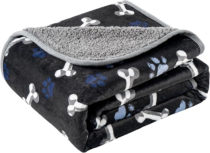 CAPT.SNOOZE Waterproof Dog Blankets Pet Blanket 50"x60", Soft Fluffy Sofa Car Bed Protector, Reversible Sherpa Fleece Dog Blanket for Large Dogs (Navy Paws)