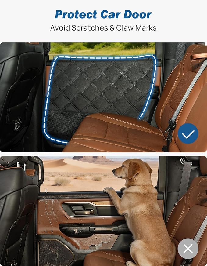 JOYTUTUS Dog Car Door Protector Compatible with Large SUV/Trucks, Waterproof & Anti-Scratch Door Protector from Dog Scratching with Storage Pockets (2 Packs Universal Fit)