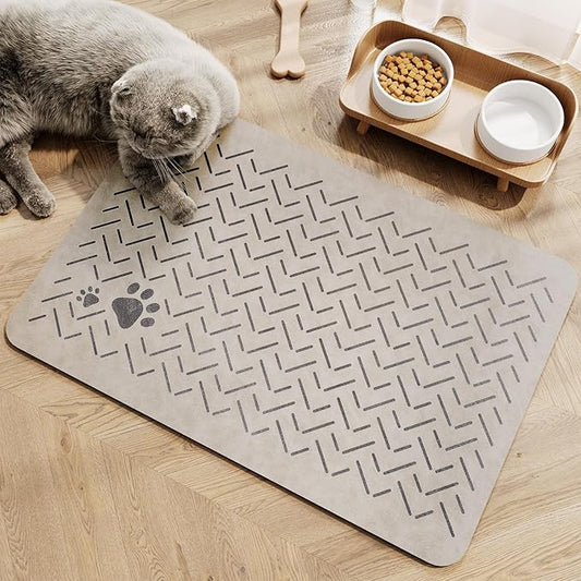 MontVoo-Absorbent Pet Feeding Mat-No Stains Quick Dry Dog Mat for Food and Water Bowl-Rubber Backing Dispenser Mat Accessories Supplies-Dog Bowl Messy Drinkers,(Light Grey,16"x24")