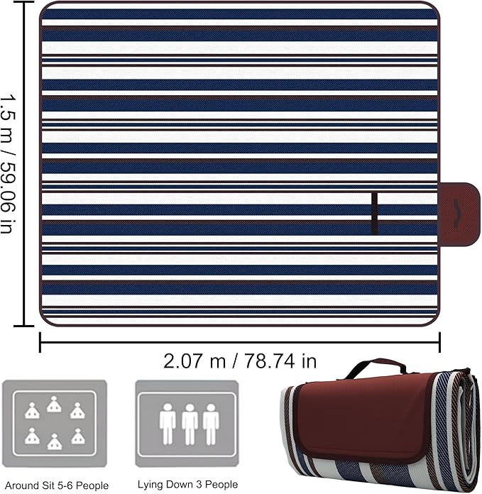 Picnic Blankets,Extra Large Beach Blanket,Lawn Mat 3 - Layer Outdoor Rug, Waterproof Foldable Packable Washable, Camping Carpet Spring Summer for Tent Grass Concert Travel Ground