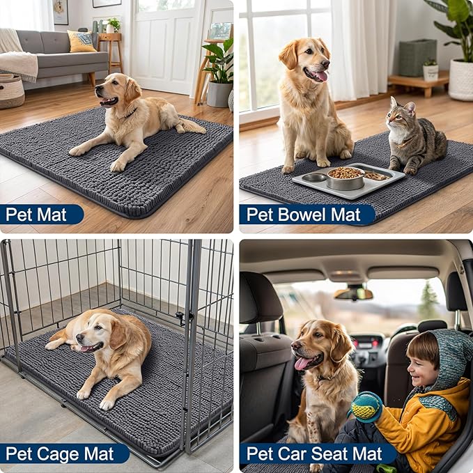 Smiry Dog Door Mat for Muddy Paws 40x24, Absorbs Moisture and Dirt Doormat, Non-Slip Washable Quick Dry Chenille Front Door Mat Indoor Entrance, Entryway Carpet for Inside Floor, Dark Grey