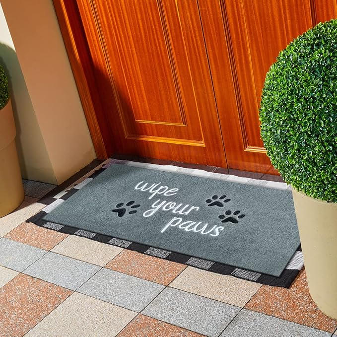 Large Welcome Mat for Front Door Home Entrance Funny Doormat Wipe Your Paws Mat Outside Door Mats for Indoor Outdoor with Non Slip Rubber, 18X47''Light Grey