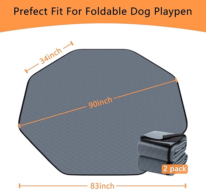 Washable Pee Pads for Dogs, 83'' Diagonal Octagon Puppy Pads, Designed for 24'' Width 8 Panels Dog Playpen, Non-Slip Whelping Pads with Super Absorbent, 2 Pack