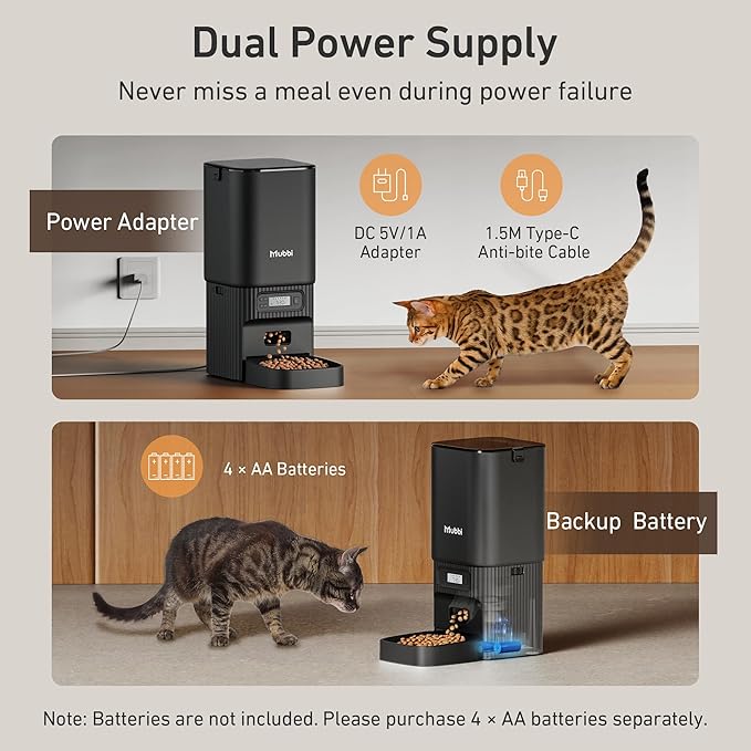 Automatic Cat Feeders, 7L/29 Cups Automatic Dog Feeder with Desiccant Bag, 1-6 Meals Ideal for 2-15mm Dry Food, Suitble for Multiple Pets, Dual Power Supply, Detachable Washable, Black