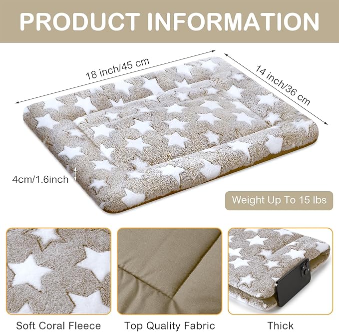 VitalCozy 4 Pcs Dog Crate Pads, Ultra Soft Warm Washable Anti-Slip Kennel Bed Mat for Pets, Reversible, Replaceable, Cage Liner for Small Medium Large Dogs and Cats(18 x 14 x 1.6 Inch,Star,Apricot)