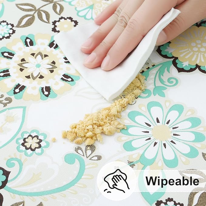 misaya Rectangle Vinyl Tablecloth, Fitted Table Cover, 100% Waterproof, Elastic Edge, Flannel Backing, Table Cloth Fit 6 Foot Folding Tables for Picnic, Camping, Outdoor (Paisley Flower, 30x72 inch)