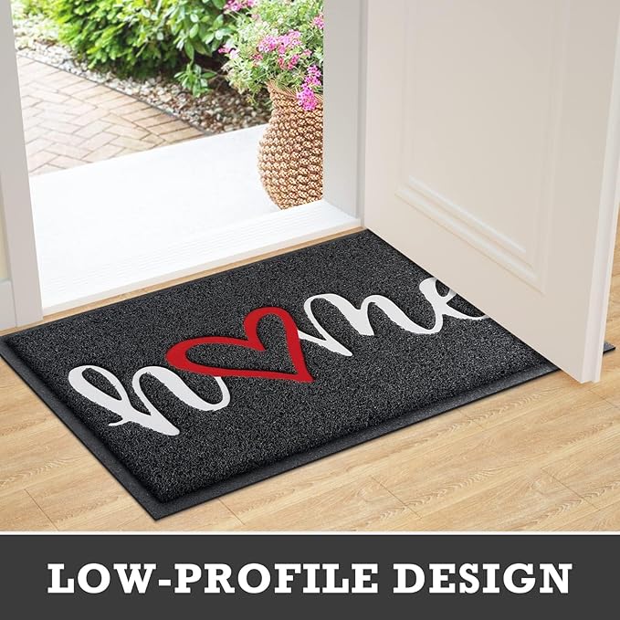 Black Door Mat Welcome Mats Home Non-Slip Doormat for Entryway Low-Profile Floor Mat for Yard, Garage, High Traffic Areas (30"x17.5", Black)