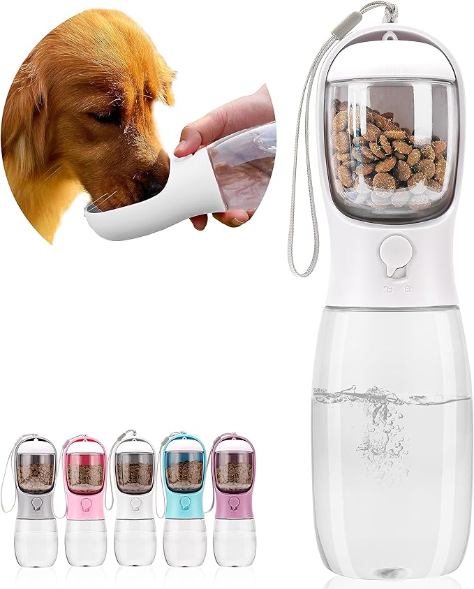 AVELORA Dog Water Bottle,Portable Pet Water Bottle with Food Container,Outdoor Portable Water Dispenser for Cat,Puppy,Pets for Walking,Hiking,Travel,Puppy Essentials,Dog Stuff(19oz)