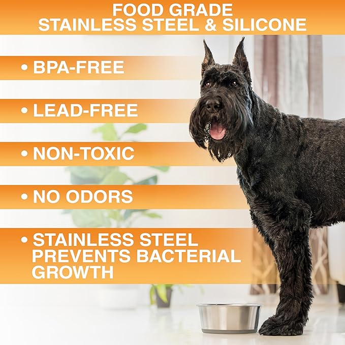 Neater Pet Brands Stainless Steel Dog Bowls with Non-Slip Rubber Bottom – Set of 2, 8 Cup (64 oz), Gray - Heavy Duty Metal Dog Bowl, Dishwasher Safe, Food or Water Bowl, Ideal for Large Dogs