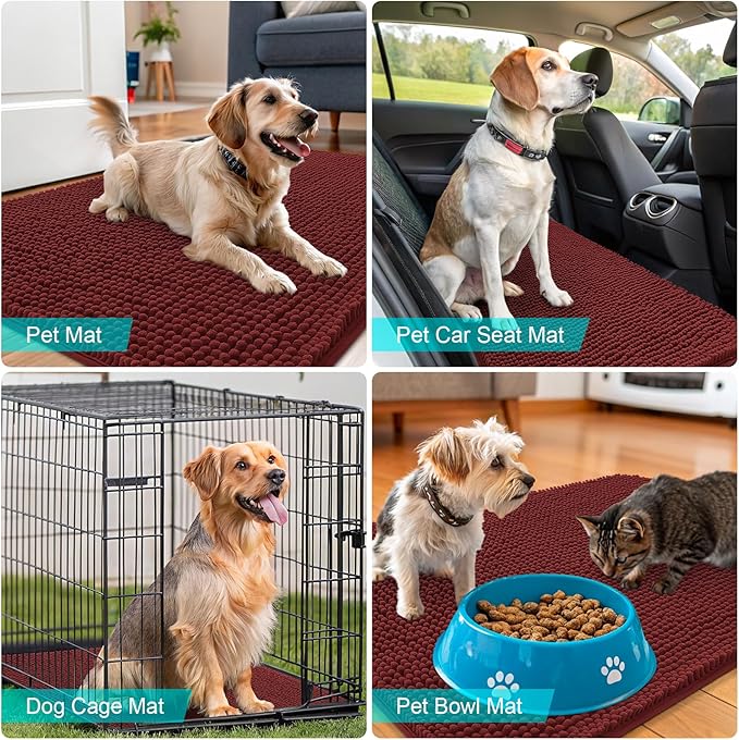 OLANLY Dog Door Mat for Muddy Paws 35x24, Absorbs Moisture and Dirt, Absorbent Non-Slip Washable Doormat, Quick Dry Chenille Mud Mat, Entry Indoor Entryway Carpet for Inside Floor, Caramel Russet