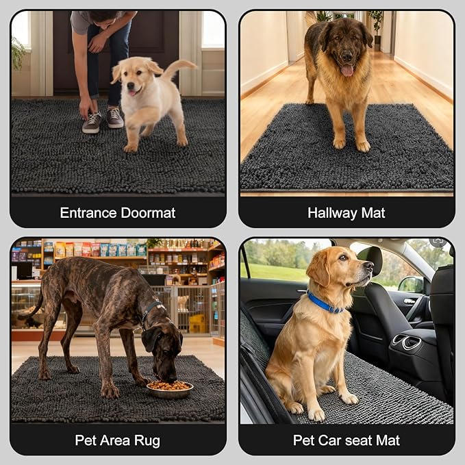 WAYNHUI Dog Door Mat for Muddy Paws 72"x 36" Absorbent Dirt Trapper Quick Dry Non Slip Washable Chenille Mud Mat for Dogs, Front Door mat Indoor Entrance Pets Rug, Dark Grey (72"x 36")