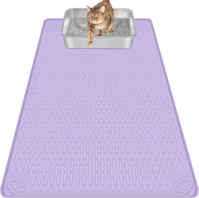 Bartuke Cat Litter Mat, Extra Large 40" x 28" Silicone Mat Litter Trapping Mat for Scatter Control, Soft on Kitty Paws, Easy to Clean (Purple)
