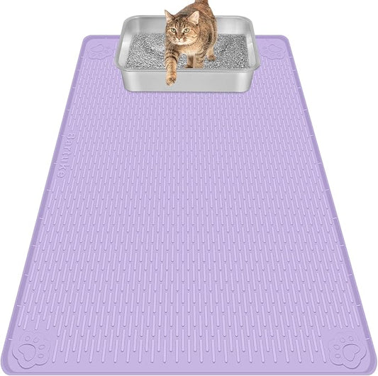 Bartuke Cat Litter Mat, Extra Large 40" x 28" Silicone Mat Litter Trapping Mat for Scatter Control, Soft on Kitty Paws, Easy to Clean (Purple)