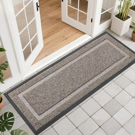 OLANLY Front Door Mat Indoor Outdoor Entrance, Waterproof All-Season, All-Weather Doormat, Sturdy Natural Rubber, Low Profile, Easy Clean Patio Porch Entryway Mat, 47x17, Khaki and White