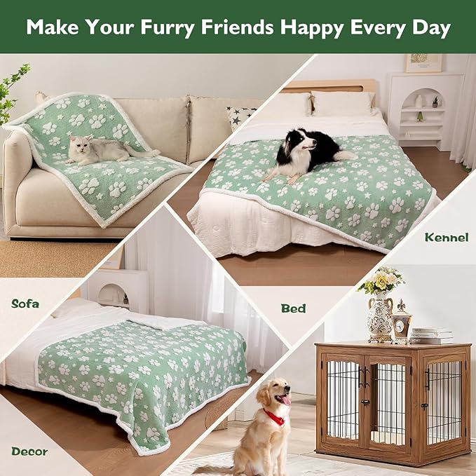 Yaning Waterproof Blanket for Dog Cat or Adult, Cute 3D Textured Paw Dog Blanket for Bed Couch Sofa, Soft Liquid Pee Proof Pet Furniture Protector, 50"x60", Green