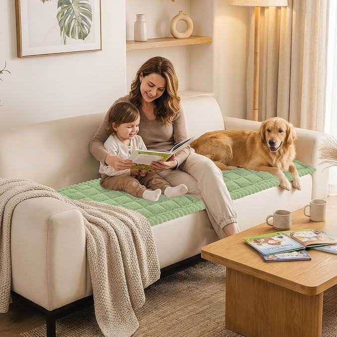 Smiry Non Slip Couch Covers for Dogs, Fuzzy Pet Couch Covers for 2 Cushion Sofa Pet Friendly, Soft Sofa Loveseat Slipcovers Cushion Furniture Protector Washable (Grass Green, 27.6" x 47")