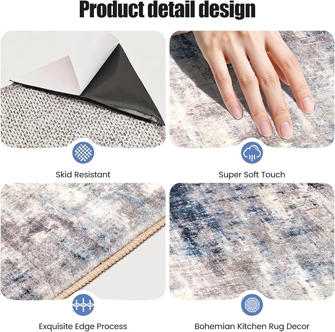 Kitchen Rug Set 3Pcs, Boho Rug Sets Non Slip Washable for Floor Thick Farmhouse Kitchen Decor Runner Rugs for Kitchen, Entryway，Laundry, Hallways 20''x32''+20''x48''+20''x59