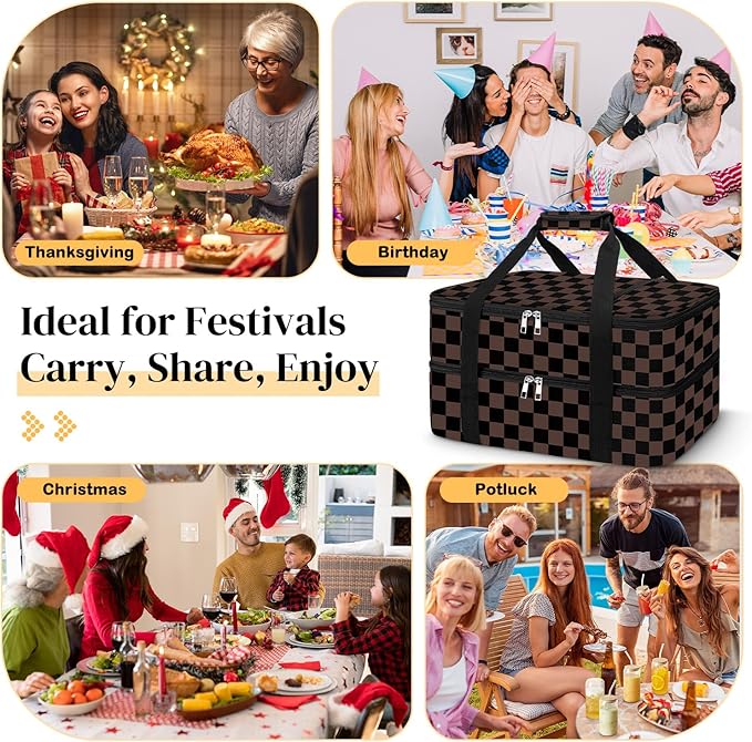 Coobiiya Insulated Casserole Carrier – Portable Tote for Hot or Cold Food, Warmer & Cooler Bag Lunch Bag, Fits 9" x 13" Baking Dish, Ideal for Potluck Parties