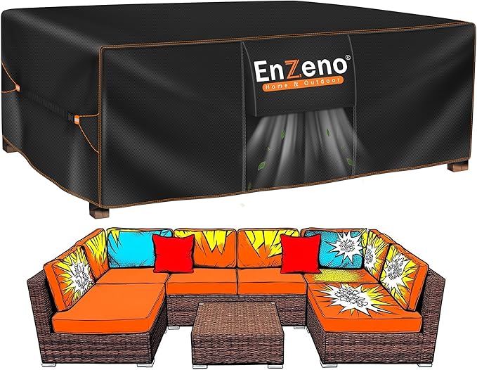Enzeno Patio Furniture Set Cover, Outdoor Sectional Sofa Couch Set Covers Waterproof, Garden Dining Table Chair Set Cover Outside Rectangular Heavy Duty Weatherproof 126" L x 63" W x 28" H Black…
