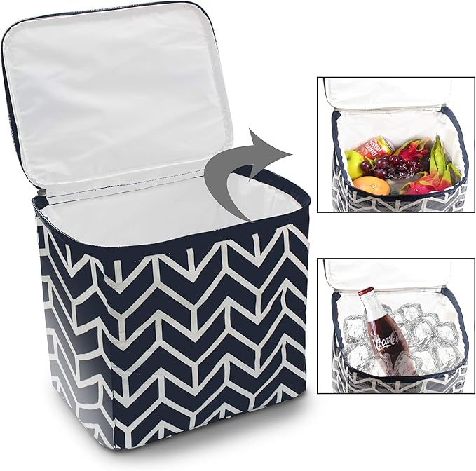 Orionstar Trunk Organizer, Foldable Car Storage Bag Portable Insulation Cooler Bag Collapsible Vehicle Organizer Divider Storage Totes with 3 Compartment Cargo Tote for Groceries Caddy SUV, Navy Blue