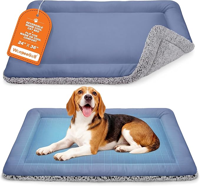 Self Warming Cat Bed, Reversible Warming Cooling Cat Bed, Winter Warm Cats Pad & Summer Cooling Cats Mat, Soft Pet Mat for Kitty & Small Dogs, Perfect for Crates, Beds, Sofas, Dark Blue, 24"x36"