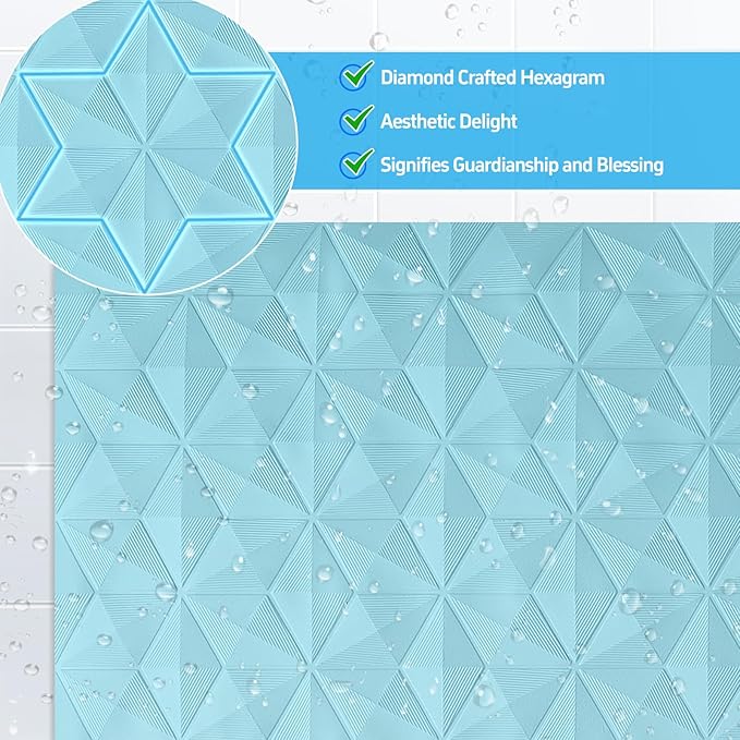 Non Slip Bathtub Mat for Bath Tub Shower - Natural Rubber Mat with 241 Suction Cups - Soft Bathroom Safety Mat - Unique Diamond Pattern - Fatigue Relief - Machine Washable - 16 × 28 Inch