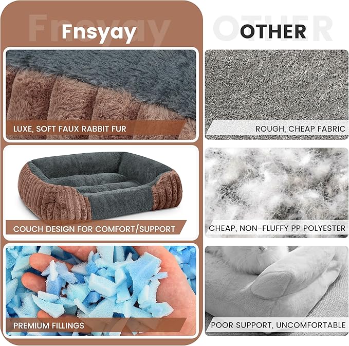 Dog Beds for Extra Large Dogs 43x35 Inch, Comfort-Sided Orthopedic XXL Dog Bed Couch with Breathable Shredded Memory Foam, Faux Rabbit Fur Pet Bed, Non-Detachable, Non-Slip, Machine Washable