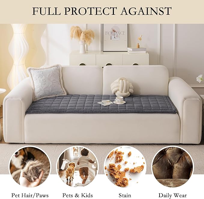 MYSKY HOME Couch Cover for Dogs Washable, Dog Sofa Couch Covers,Washable Non-Slip Couch Sofa Cover Protector Dog Mat for 2 Cushions and Sofas(Dark Grey,27.6" x 70.9")