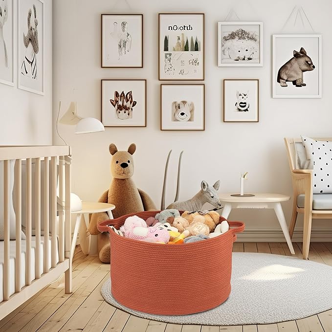 XUANGUO Extra Large Cotton Rope Basket Blankets Basket Living Room 22"x14" Toy Baskets for Kids and Dogs Rope Storage Baskets for Nursery Woven Laundry Baskets for Clothes Towels Baby Toy round rustic