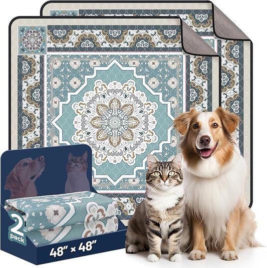 Washable Dog Pee Pads - 48"x48"Absorbent Reusable Puppy Training Pads, Waterproof Leak - Proof & Non - Slip for Crate Whelping Potty Training (Pack of 2)
