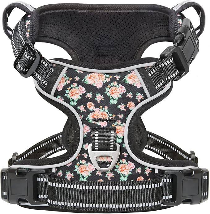 Timos No Pull Dog Harness,NO Need Go Over Dogs Head 3 Snap Buckles Reflective Oxford No Choke Harness with Front&Back 2 Metal Leash Clips Soft Padded for Small Medium Large Dogs,X-Large (Pack of 1)