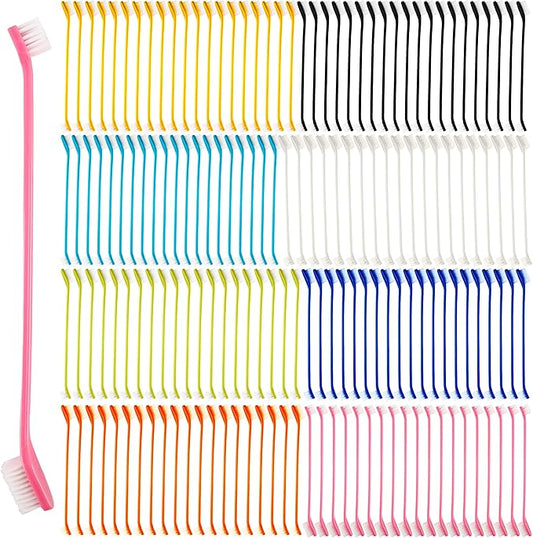 160 Pcs Dog Toothbrush Dual Head Dental Brushes Bulk Pet Tooth Brushing Kit Puppy Long Handle Toothbrush for Large and Small Dogs Cats Most Pets Teeth Cleaning Oral Care Supplies, 8 Colors