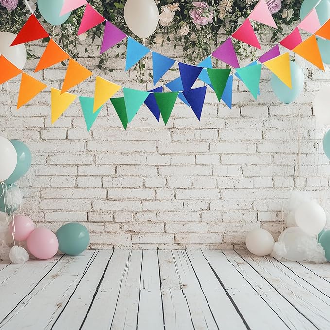 48pcs Rainbow Pennant Banner, Triangle Bunting Flag Banners for Birthday Party Decoration, Baby Shower, Classroom Decor, Reusable Triangle Flags Bunting, Colorful