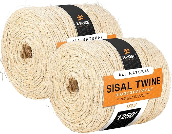 Sisal Twine - Thin Natural Fiber Rope on Spool - Rope for Cat Scratching Post, Cat Tree Replacement Parts, Pet Toy - Decorative Cordage, Pole Wrap (2, 1 Ply 1250 Ft.)