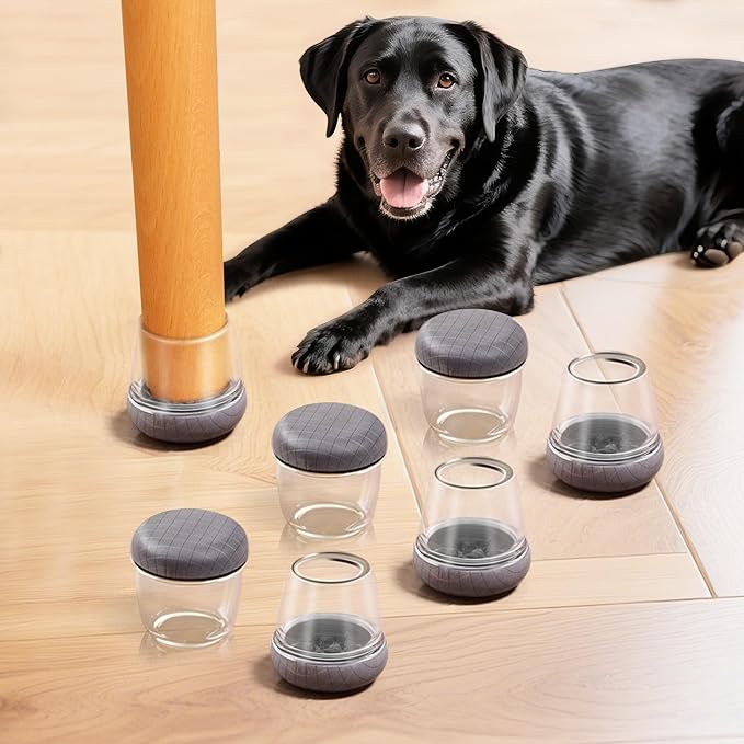 Chair Leg Floor Protectors for Hardwood Floors – Smooth Nylon Base Won’t Trap Cat or Dog Hair, Clear Silicone Caps No Scratch & Silent on Carpet & Tile (16 Pack, Fits 3/4" to 1")