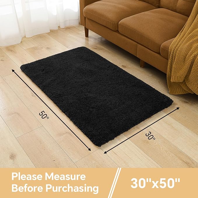 Black Bathroom Rug 30"x50" - Large Bath Mat for Bathroom Floor, Fluffy Microfiber Plush Rug, Non Slip and Washable - Great for Living Room, Bedroom or Kitchen Mat