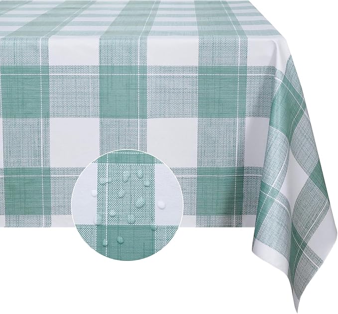 Romanstile Square Plastic Tablecloth, 100% Waterproof Oil-Proof Checkered PVC Table Cloth, Heavy Duty Vinyl Table Cover for Dining, Camping, Picnic, Outdoor - 54 x 54 Inch, Sage Green Checkered