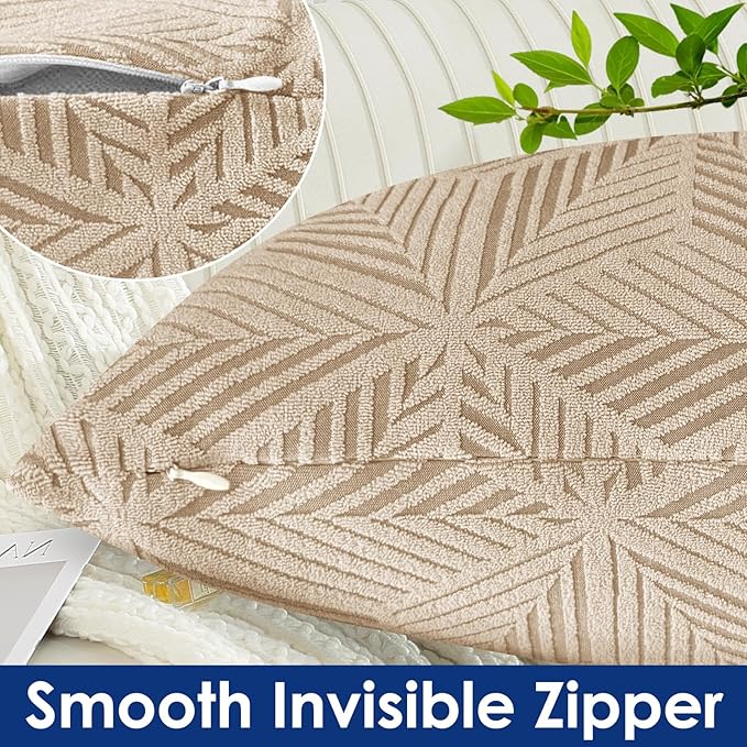 YEMYHOM Pack of 2 Throw Pillow Covers 18 x 18 Inch High Stretch Jacquard Pillowcase for Couch Sofa Living Room Home Decor, Khaki