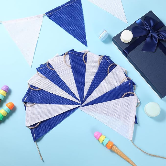 HESTYA 42 Pieces Blue Pennant Banner Flag Bunting Triangle Banner Pennants for Graduation Birthdays Classroom School Carnival Garland Outdoor Events Party Hanging Decorations