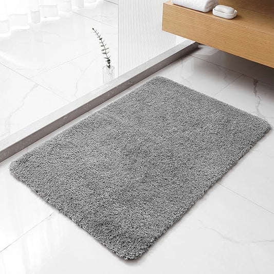 Gray Bathroom Rugs 24"x36" - Fluffy Microfiber Bath Mat, Non Slip and Absorbent Bathroom Floor Mat, Machine Washable Plush Rug - Ideal for Tub, Cabinet or Washroom